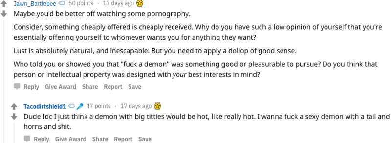Illustration for article titled Reddit Magicians Are Fiercely Debating How to Summon a 'Big Tittie' Demon